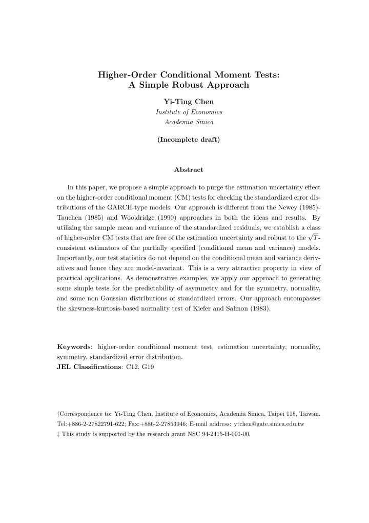 higher order conditional moment tests a simple robust