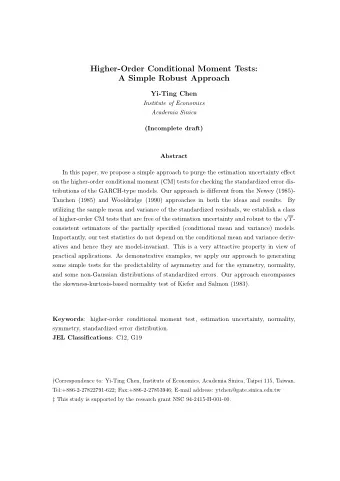 Higher-Order Conditional Moment Tests:  A Simple Robust Approach  Yi-Ting Chen  Institute of
