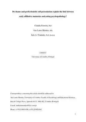 Do shame and perfectionistic self-presentation explain the link between  early affiliative memories