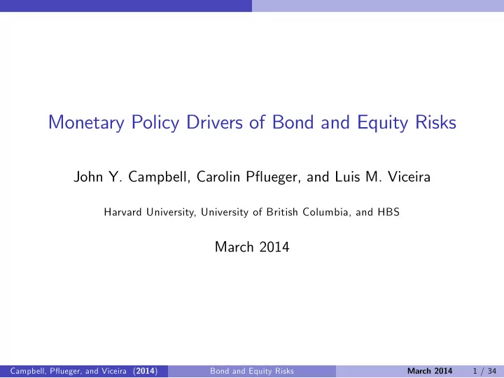 monetary policy drivers of bond and equity risks