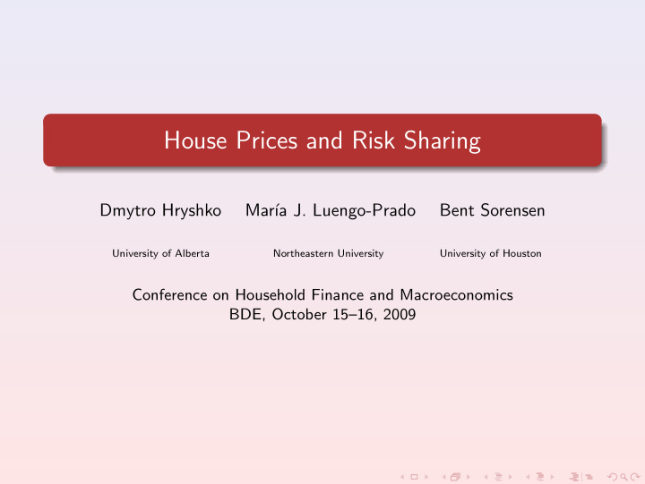 house prices and risk sharing
