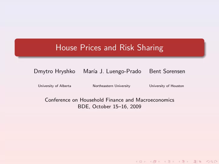 house prices and risk sharing