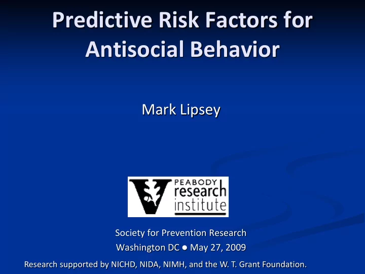 predictive risk factors for antisocial behavior