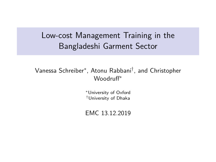 low cost management training in the bangladeshi garment
