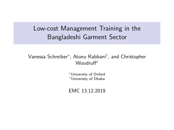 low cost management training in the bangladeshi garment