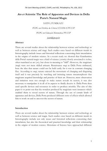 Ars et Scientia : The Role of Apparatus and Devices in Della Portas Natural Magic  SAITO,