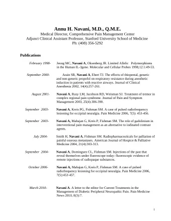 Annu H. Navani, M.D., Q.M.E.  Medical Director, Comprehensive Pain Management Center  Adjunct