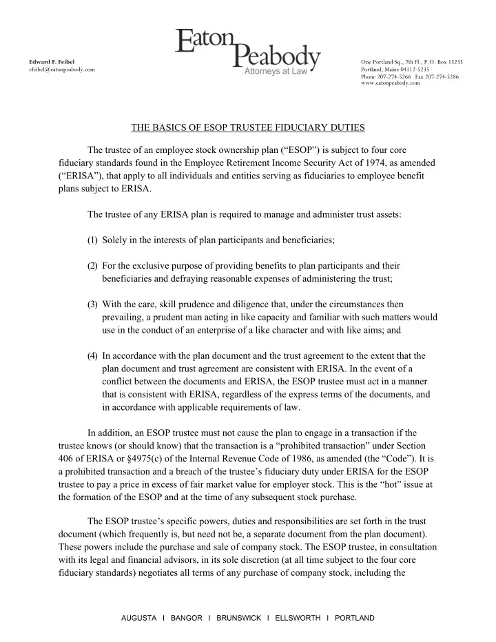 the basics of esop trustee fiduciary duties the trustee