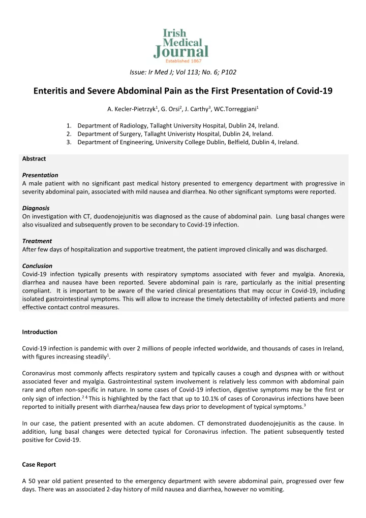 enteritis and severe abdominal pain as the first