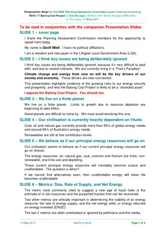 To be read in conjunction with the companion Presentation Slides  SLIDE 1  cover page  I thank