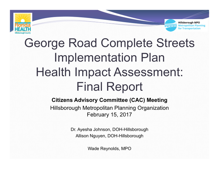george road complete streets implementation plan health