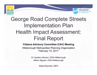 George Road Complete Streets  Implementation Plan  Health Impact Assessment:  Final Report