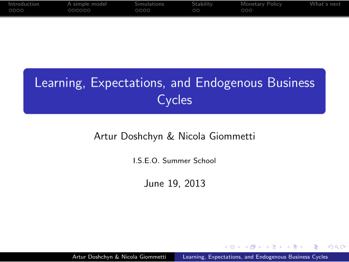 learning expectations and endogenous business cycles