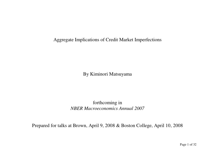 aggregate implications of credit market imperfections by