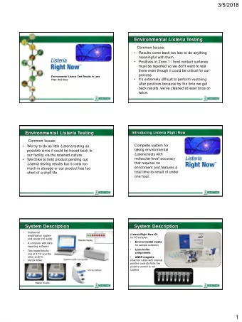 3/5/2018 Environmental Listeria Testing  Common Issues:    Results come back too late to do