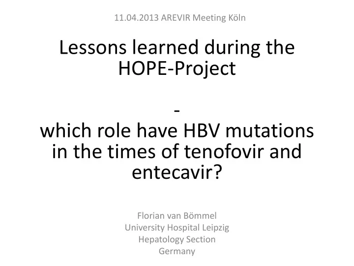 lessons learned during the hope project which role have