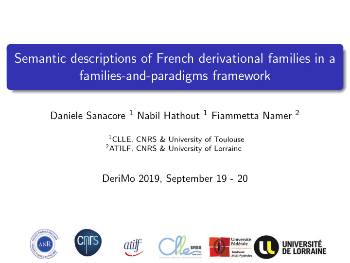 semantic descriptions of french derivational families in