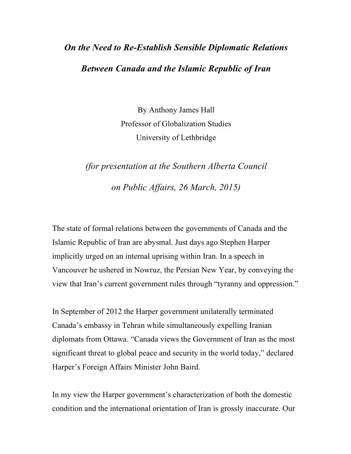 on the need to re establish sensible diplomatic relations