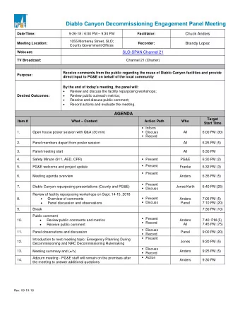 Diablo Canyon Decommissioning Engagement Panel Meeting  Chuck Anders  Date/Time:  9-26-18 / 6:00 PM