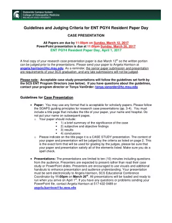 Guidelines and Judging Criteria for ENT PGY4 Resident Paper Day  CASE PRESENTATION  All Papers are