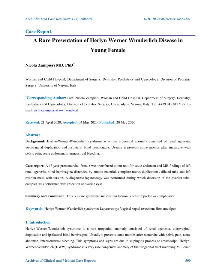 a rare presentation of herlyn werner wunderlich disease