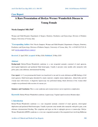 A Rare Presentation of Herlyn Werner Wunderlich Disease in  Young Female Nicola Zampieri MD, PhD *