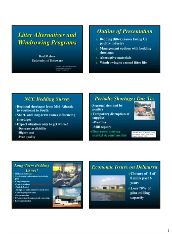 Litter Alternatives and 1. Bedding (litter) issues facing US  Windrowing Programs  poultry industry