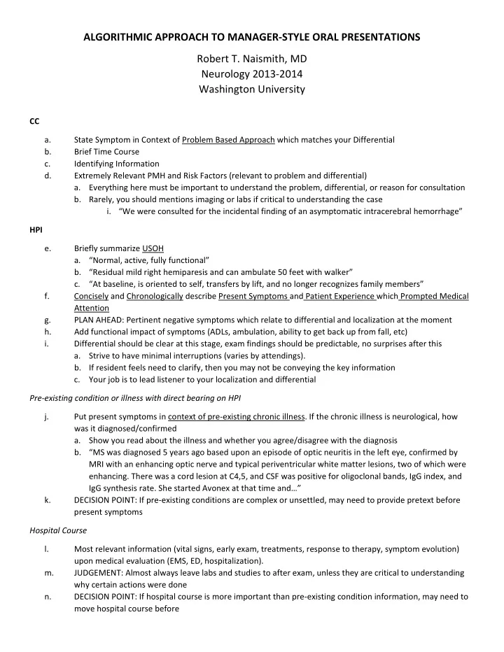 algorithmic approach to manager style oral presentations