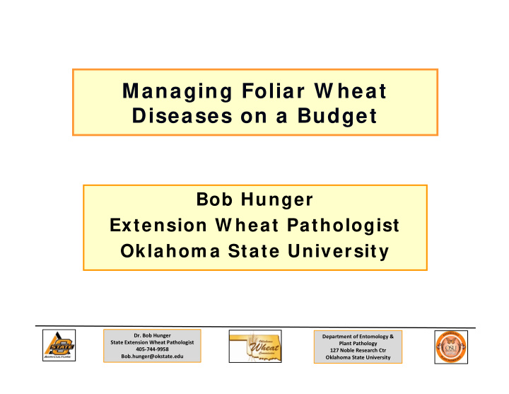 managing foliar w heat diseases on a budget