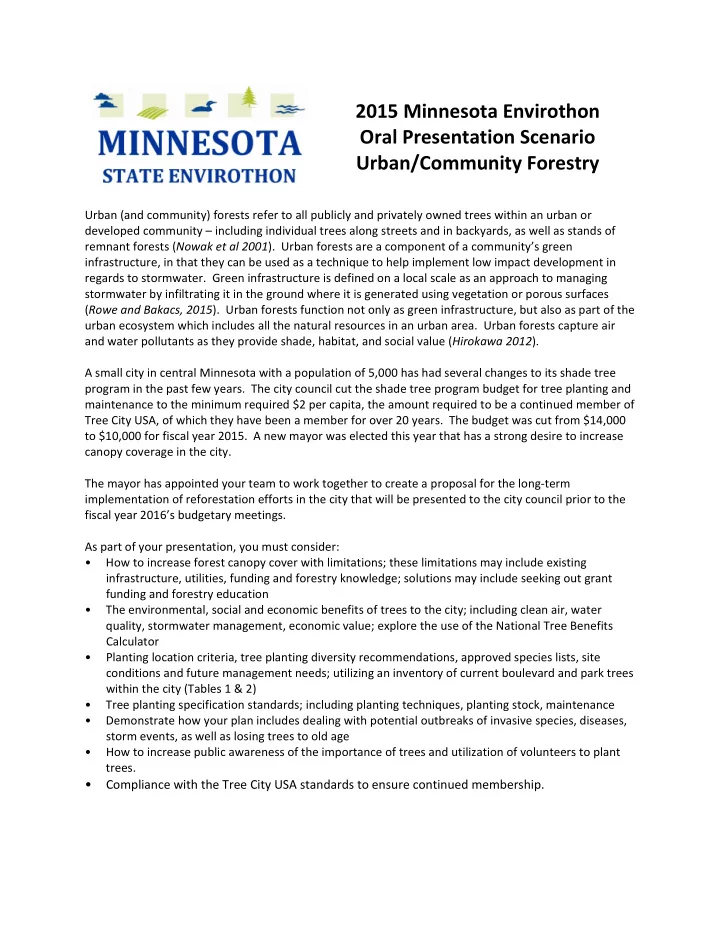 2015 minnesota envirothon oral presentation scenario