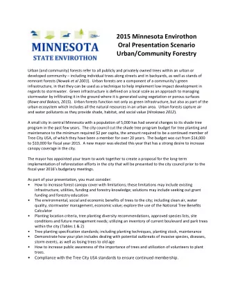 2015 Minnesota Envirothon Oral Presentation Scenario Urban/Community Forestry Urban (and community)