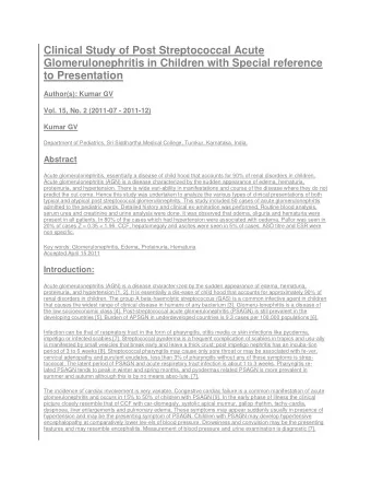 Clinical Study of Post Streptococcal Acute  Glomerulonephritis in Children with Special reference