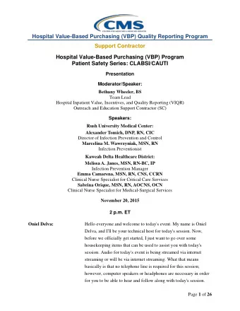 Hospital Value-Based Purchasing (VBP) Quality Reporting Program  Support Contractor  Hospital