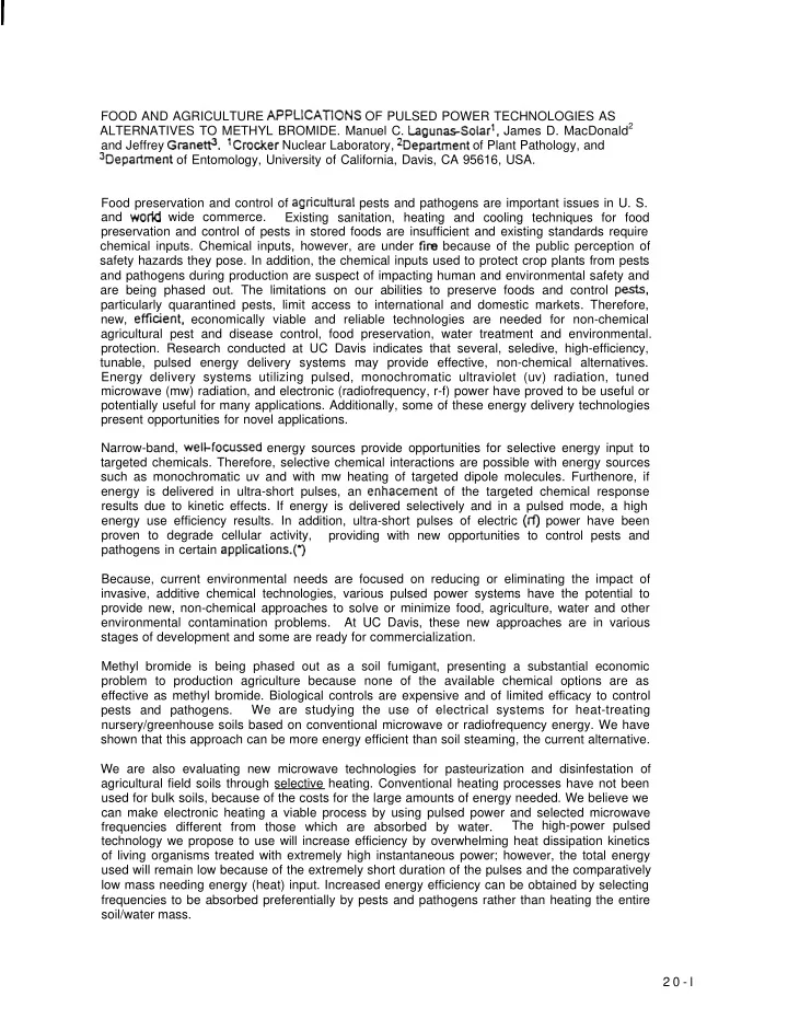 food and agriculture appllcatlons of pulsed power