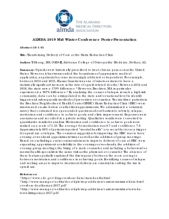 AL  MDA 2019 Mid Winte r Confe re nc e  Poste r Pre se nta tion  Abstra c t 19- 1- 01 itle : T  ra