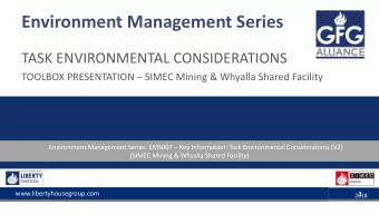 Environment Management Series  TASK ENVIRONMENTAL CONSIDERATIONS TOOLBOX PRESENTATION  SIMEC