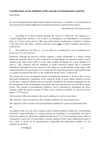 Considerations on the definition of the concept of environmental sensitivity  Luigi Monte We may