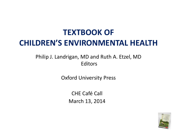 textbook of children s environmental health