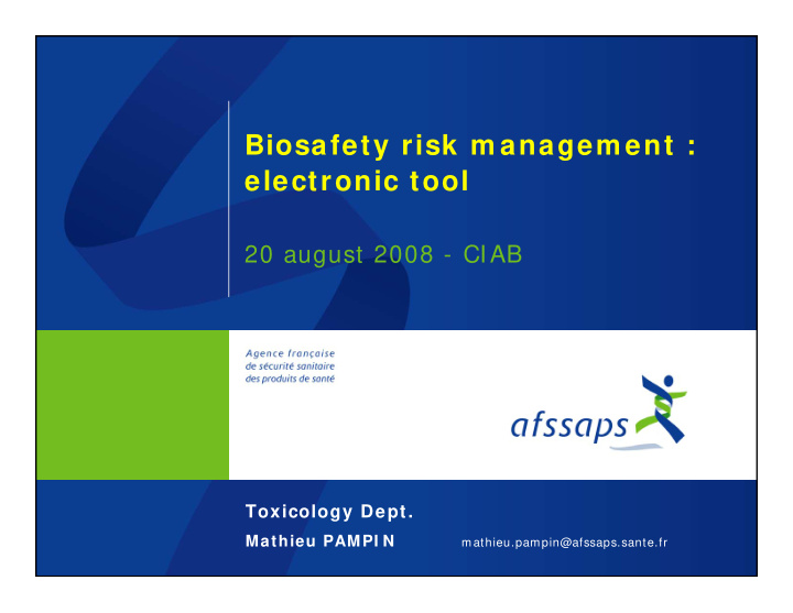 biosafety risk m anagem ent electronic tool
