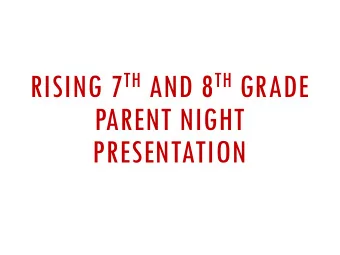 RISING 7 TH AND 8 TH GRADE  PARENT NIGHT  PRESENTATION  TIMELINE Monday, April 29 th - students