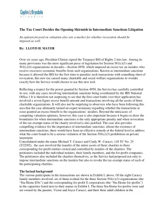 The Tax Court Decides the Opening Skirmish in Intermediate Sanctions Litigation  An opinion focused