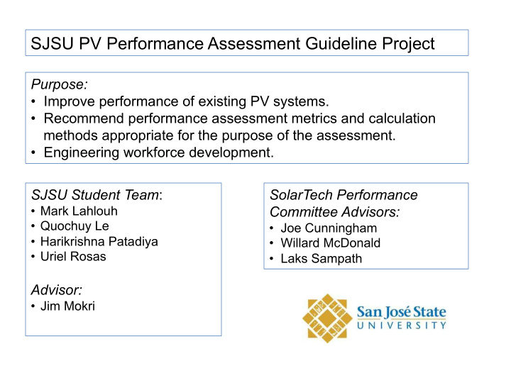 sjsu pv performance assessment guideline project