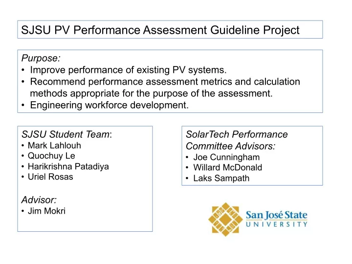 sjsu pv performance assessment guideline project