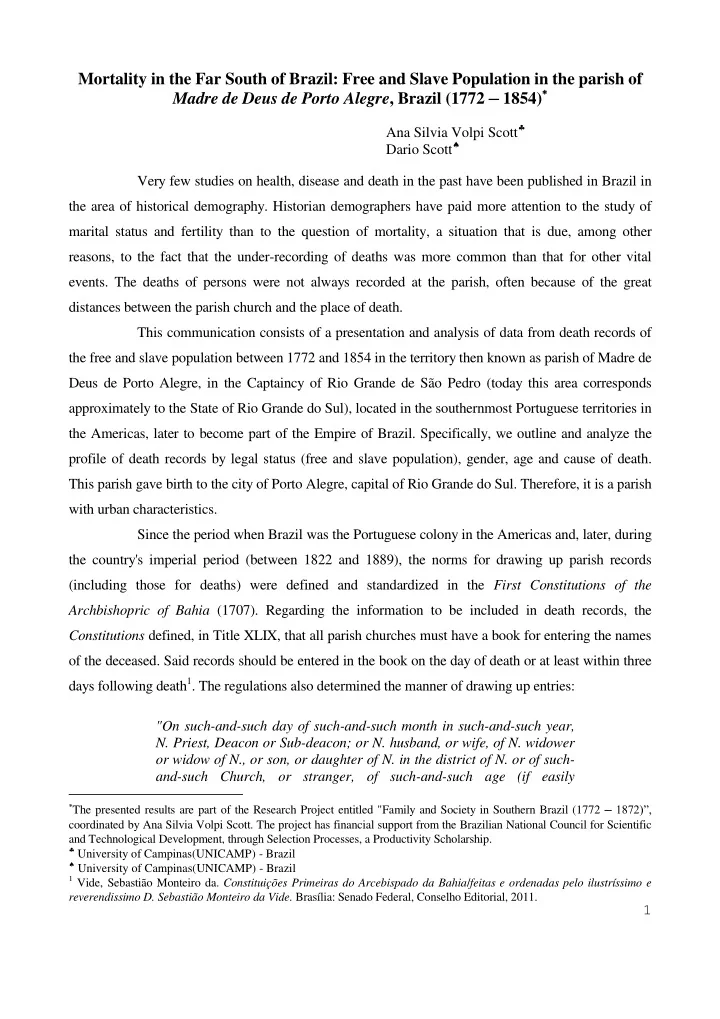 mortality in the far south of brazil free and slave