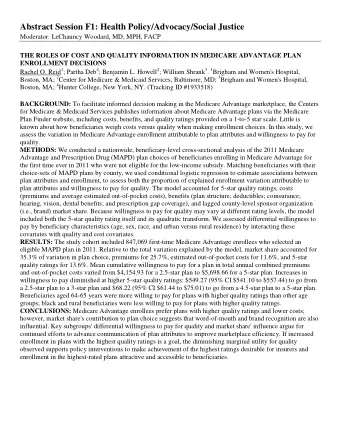 Abstract Session F1: Health Policy/Advocacy/Social Justice  Moderator: LeChauncy Woodard, MD, MPH,