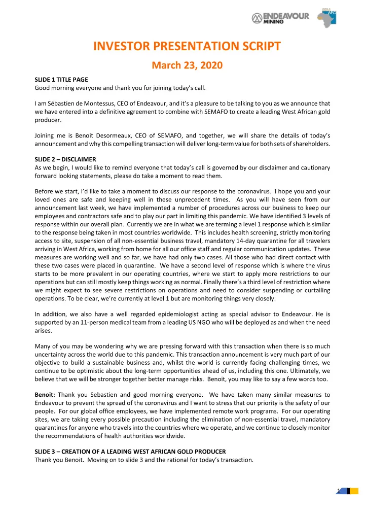 investor presentation script