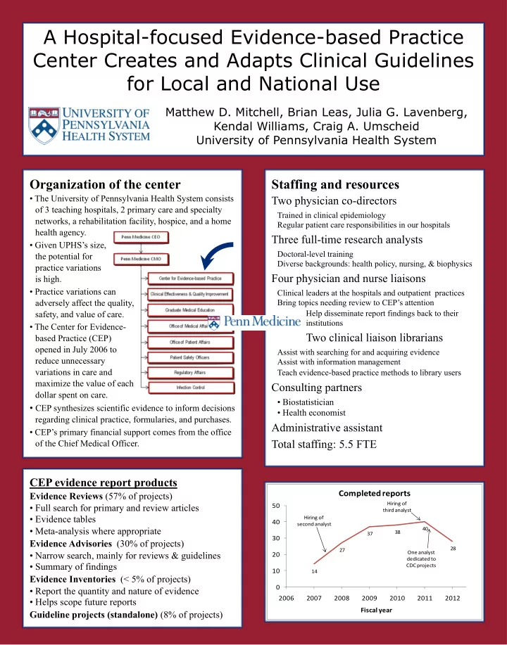 a hospital focused evidence based practice center creates