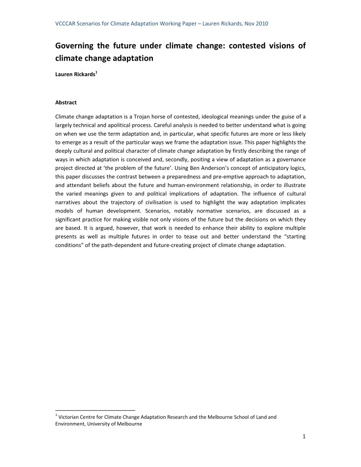 governing the future under climate change contested