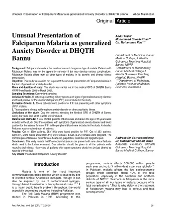 Bannu  Medical College, &amp; Khalifa  Gulnawaz Teaching Hospital,  Bannu, NWFP  *Department of