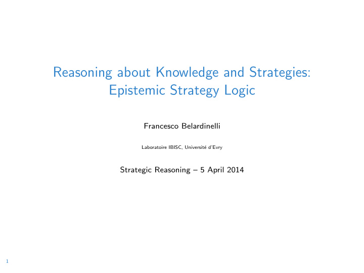 reasoning about knowledge and strategies epistemic